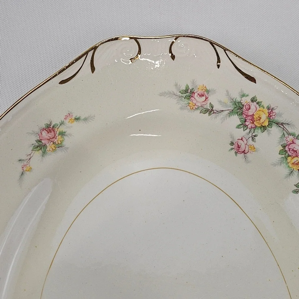 Vtg Homer Laughlin Eggshell Georgian Floral Oval Serving Platter Gold Trim J47N5
